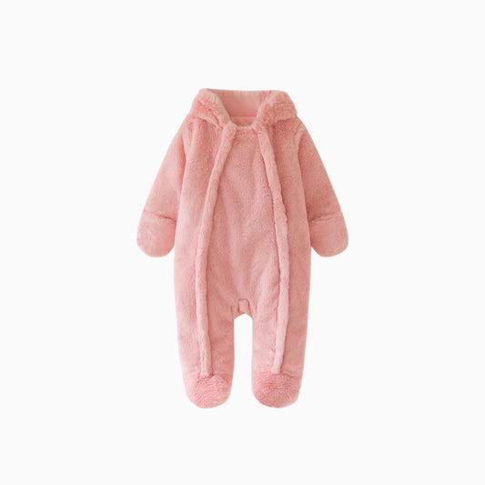 Dusty Rose Baby Bear Fleece Hooded Romper