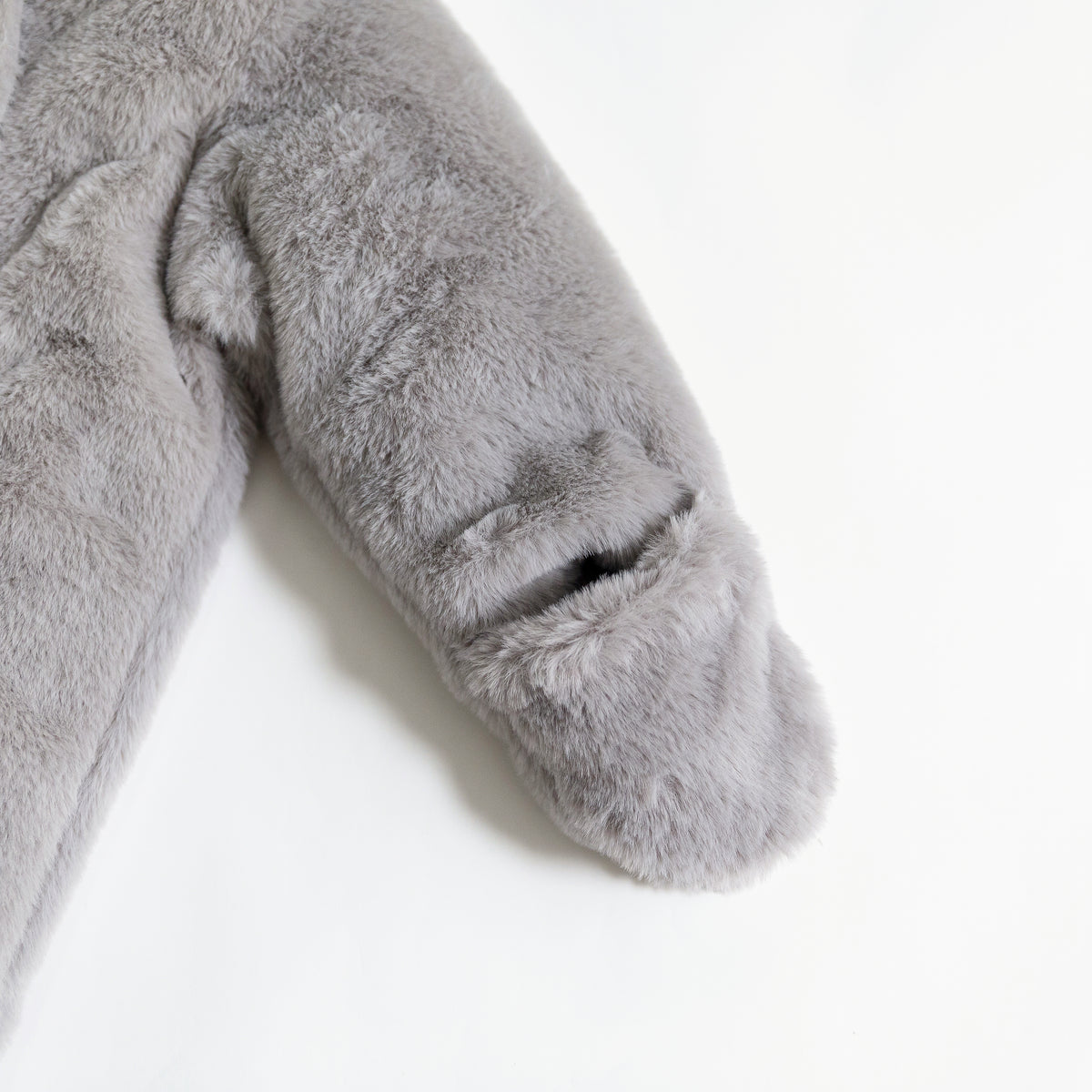 Matte Light Gray Baby Bear Fleece Hooded Romper
