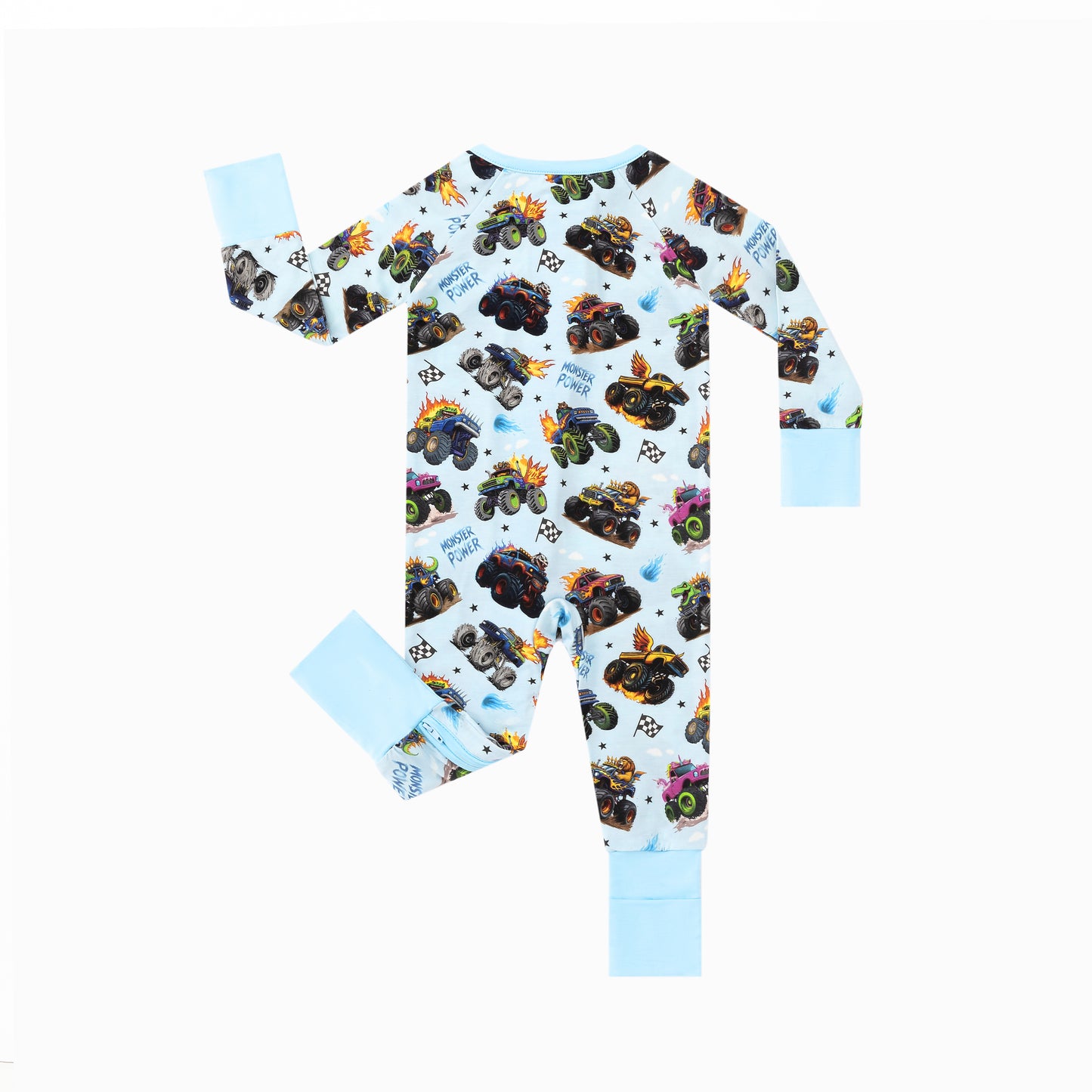 Wild Truck Power Adventure and Flags Bamboo Zipper Romper Pajamas