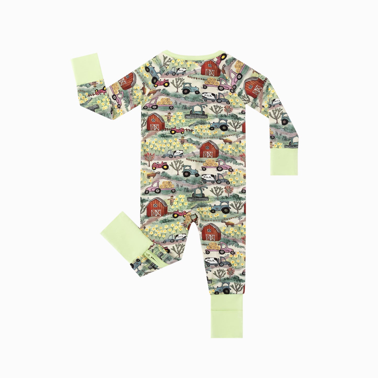 Farm Fun with Tractors and Cars Bamboo Zipper Romper Pajamas