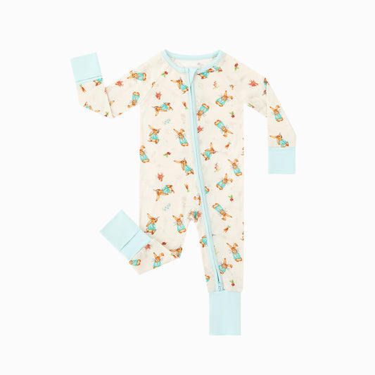 Easter Bunny And Spring Garden Bamboo Zipper Romper Pajamas bamboo clothing design - baby apparel bamboo clothing with custom design - baby wear front view