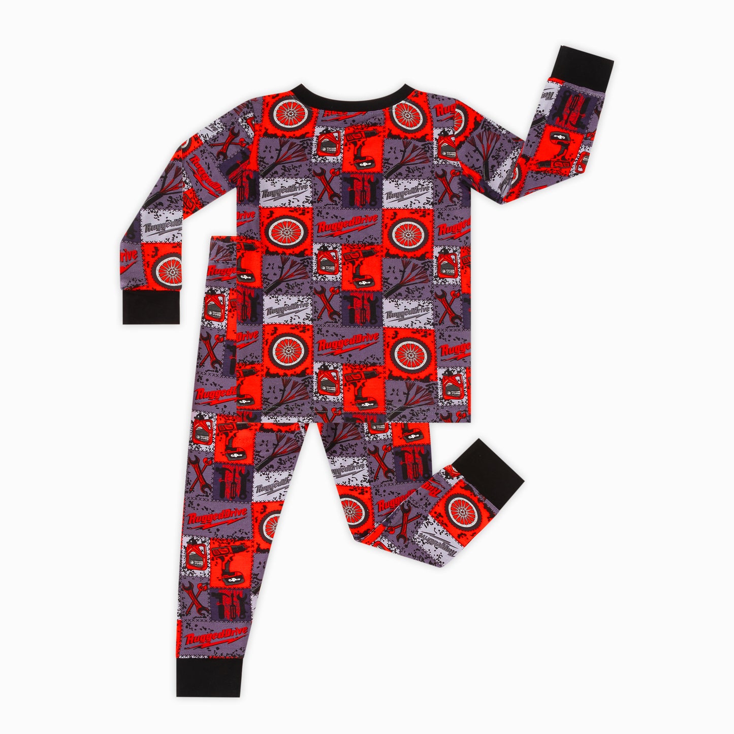 Red-Black Plaid Drive Wheels and Tools Game Bamboo Two-Piece Pajama Set