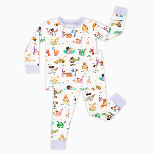 Whimsy Wild Dragons And Cars Bamboo Two Piece Pajama Set bamboo clothing design - baby apparel bamboo clothing with custom design - baby wear front view