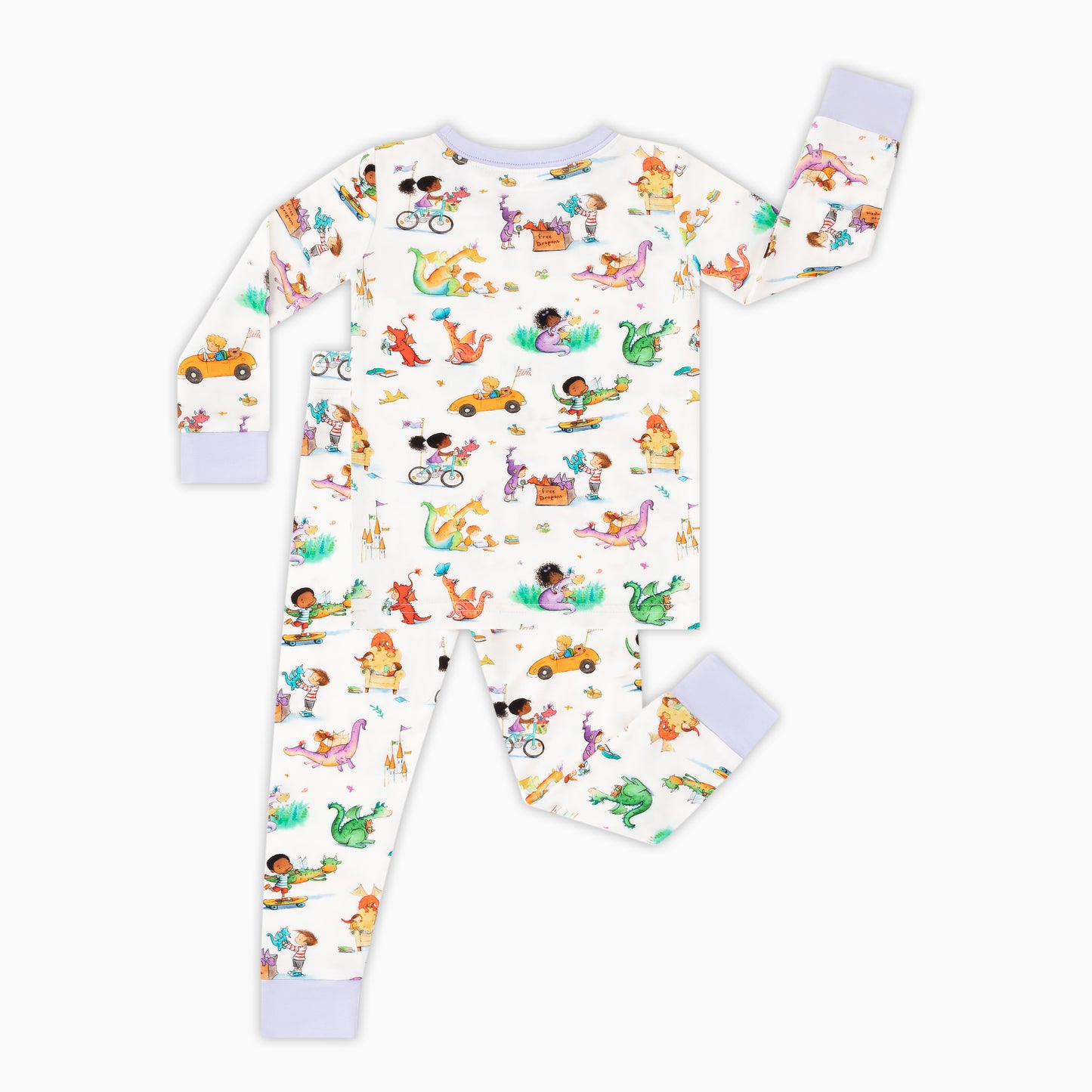 Kids Bamboo Two-Piece Pajama Set Whimsy Wild Dragons and Cars