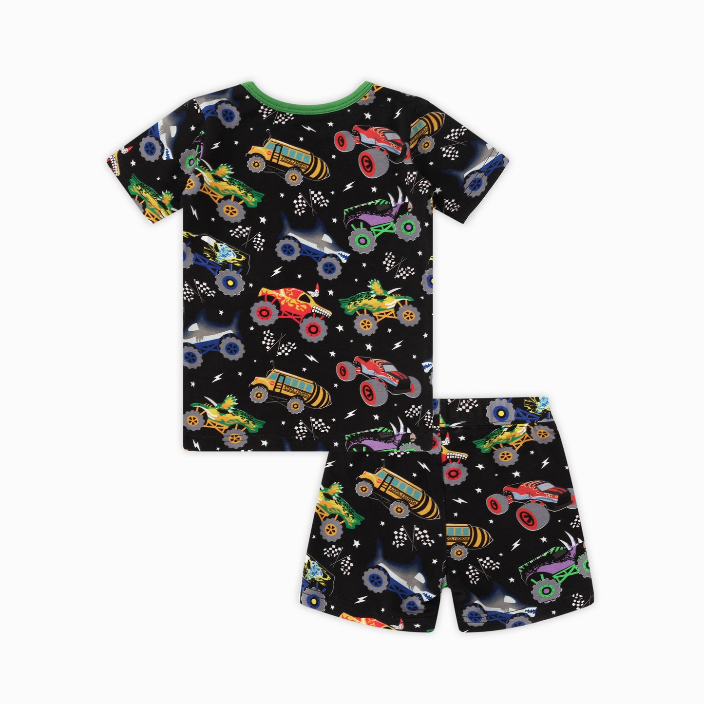 Dino Truck Power Adventure Ride Kids Bamboo Two-Piece Pajama Short Sleeve Set