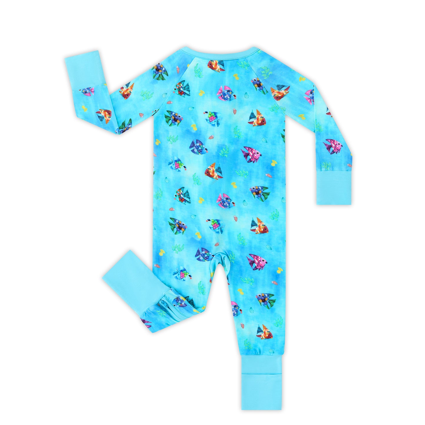 Rainbow Ocean Fish Playtime and Seashells Bamboo Zipper Romper Pajamas