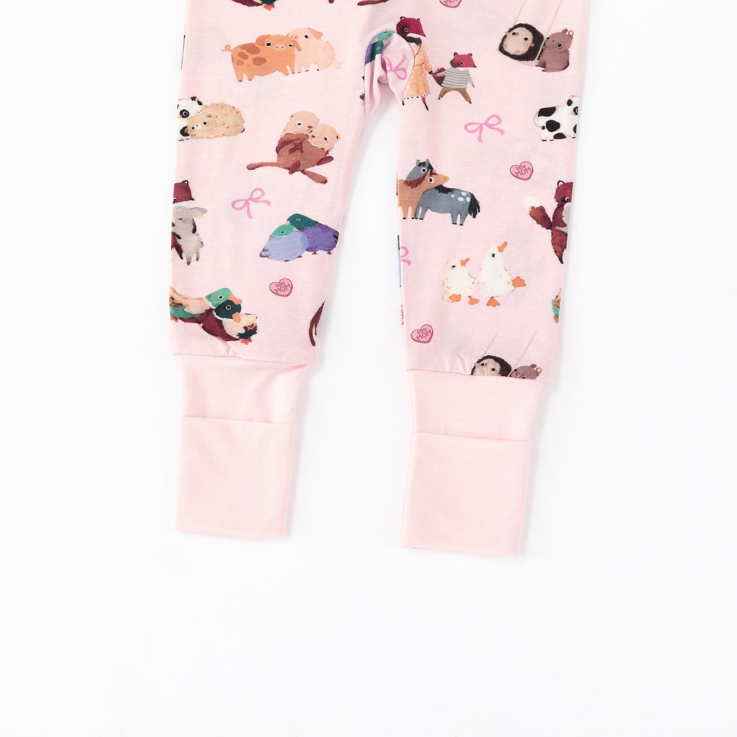 Mother's Day Sweet Farm Friends and Hearts Bows Baby Bamboo Zipper Pajama Romper
