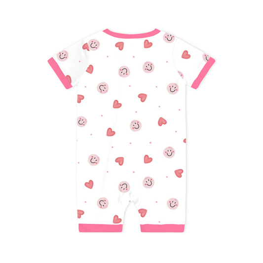 Sweet Hearts And Smiley Faces Pink Bamboo Short Bamboo Zippy Baby Romper bamboo clothing design - baby apparel bamboo clothing with custom design - baby wear front view