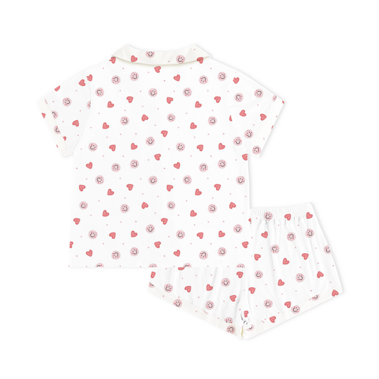 Sweet Hearts And Smiley Faces Pink Womens Bamboo Short Sleeve Pajama Set bamboo clothing design - baby apparel bamboo clothing with custom design - baby wear front view