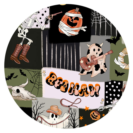 Halloween Western Cowboy Patchwork Baby Bamboo Zipper Pajama Romper bamboo clothing design - baby apparel bamboo clothing with custom design - baby wear front view