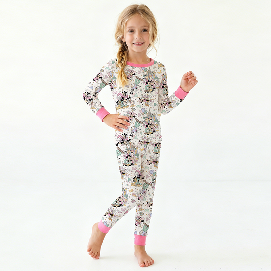 Mouse Friends Pink Bamboo Long Sleeve Pajama Set bamboo clothing design - baby apparel bamboo clothing with custom design - baby wear front view