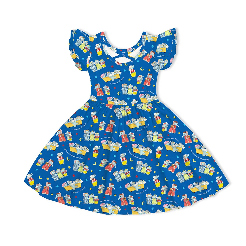 Father's & Mother's Day Elephant Family Kids Bamboo Short Sleeves Dress