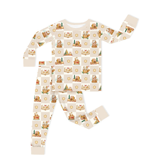Christmas Gingerbread Village Kids Bamboo Two-Piece Pajama Set