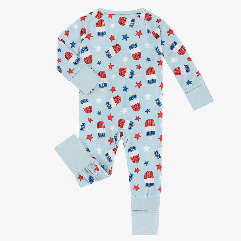 4th Of July Ice Cream Star Bamboo Zipper Romper Pajamas