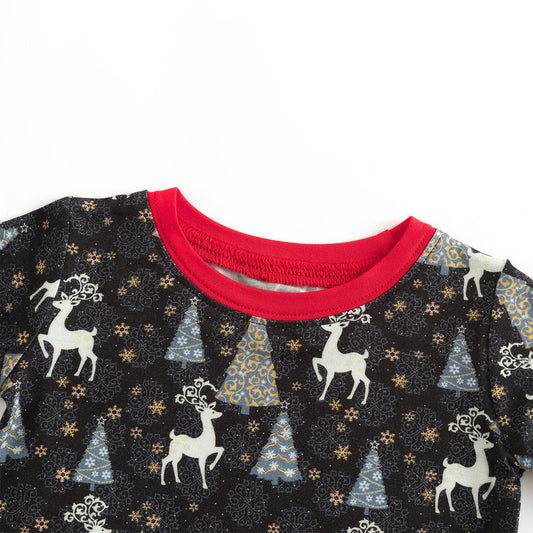 Christmas Tree Deer Kids Bamboo Red 2 Pieces Pajama Set bamboo clothing design - baby apparel bamboo clothing with custom design - baby wear front view