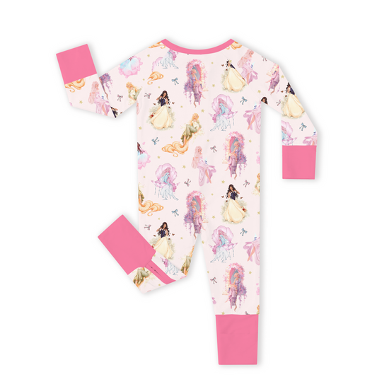Customized Fairytale Princess Magic Pink Bamboo Zipper Romper Pajamas bamboo clothing design - baby apparel bamboo clothing with custom design - baby wear front view