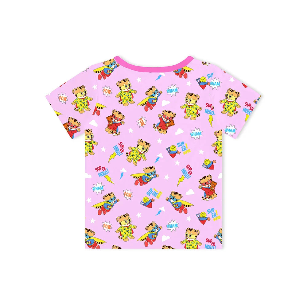 Tiger Neighbor Pink Kids Bamboo Short Top T-shirt