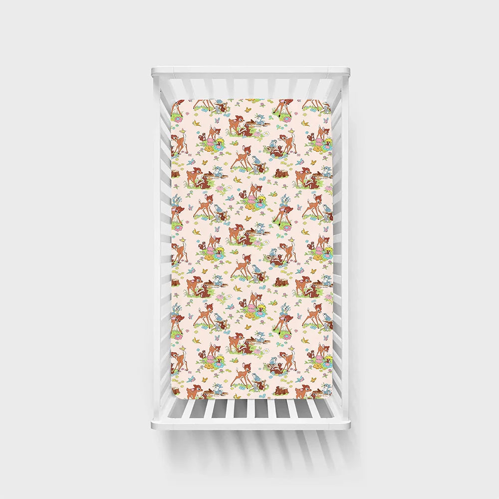 Little Deer Flowers Animals Bamboo Fitted Crib Sheet