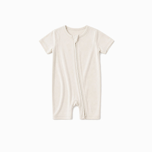 Baby Bamboo Zipper Pajama Romper Oat Milk Solid