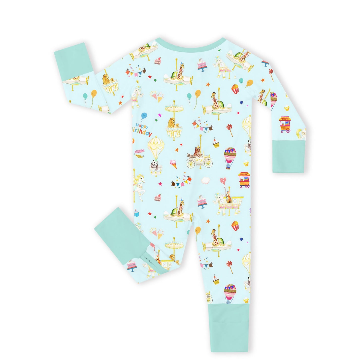 Animals Carnival Fun and Birthday Carousel Bamboo Zipper Romper Pajamas