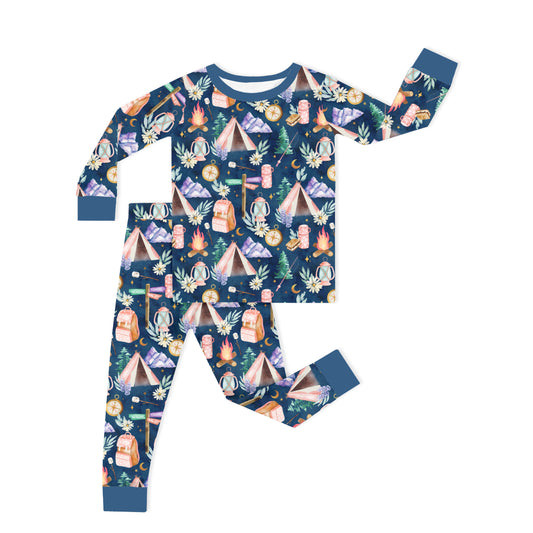 Nature Camping Night Kids Two Piece Pajama Set bamboo clothing design - baby apparel bamboo clothing with custom design - baby wear front view