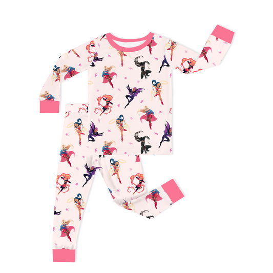 Superhero Girls Power Dreams Kids Two Piece Pajama Set bamboo clothing design - baby apparel bamboo clothing with custom design - baby wear front view