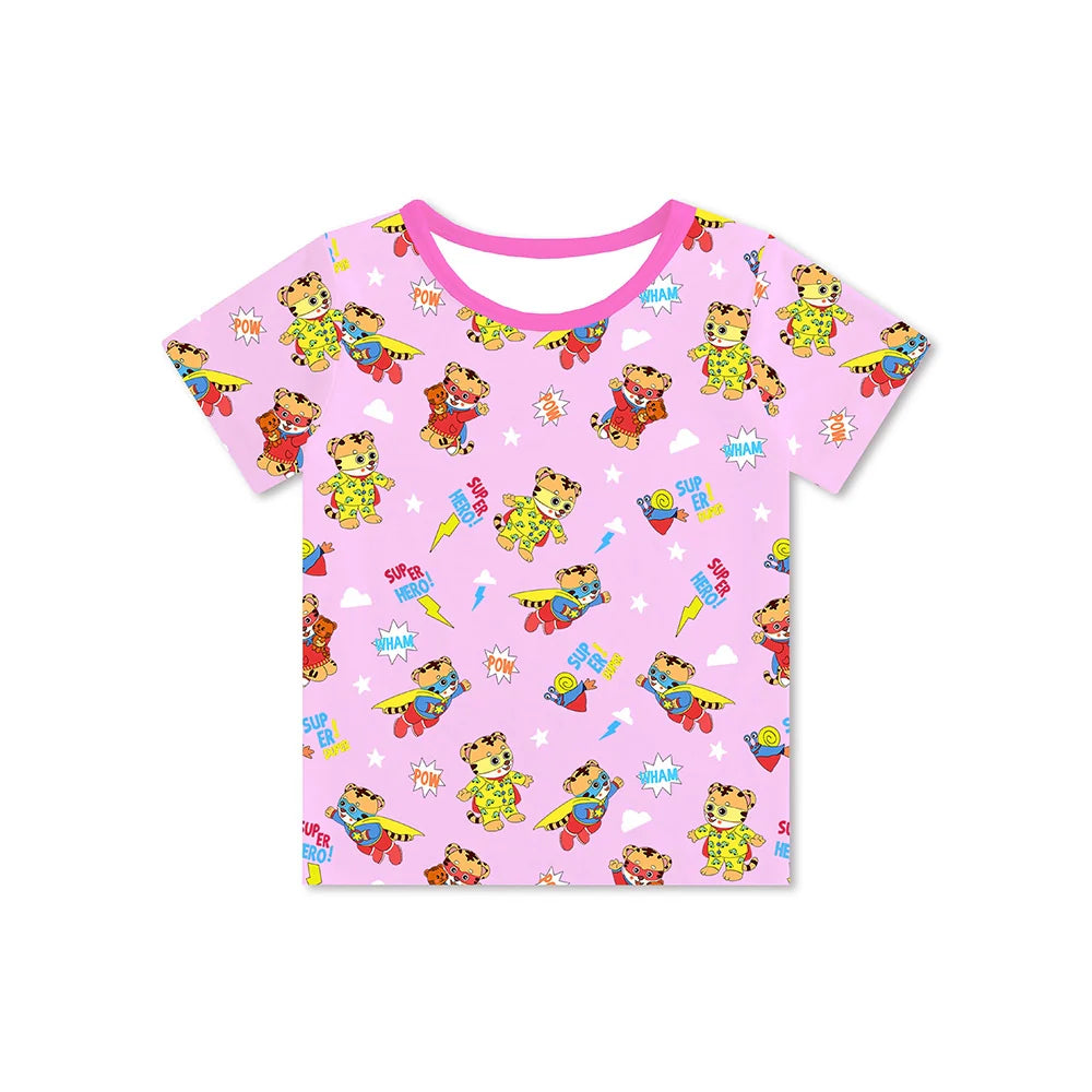 Tiger Neighbor Pink Kids Bamboo Short Top T-shirt