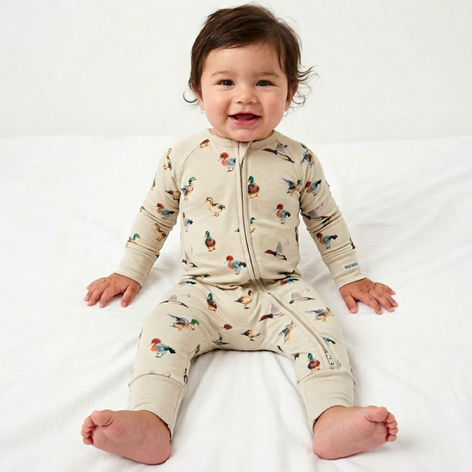 Colorful Duckling Bamboo Fiber Zipper Onesie Pajamas (Front View)