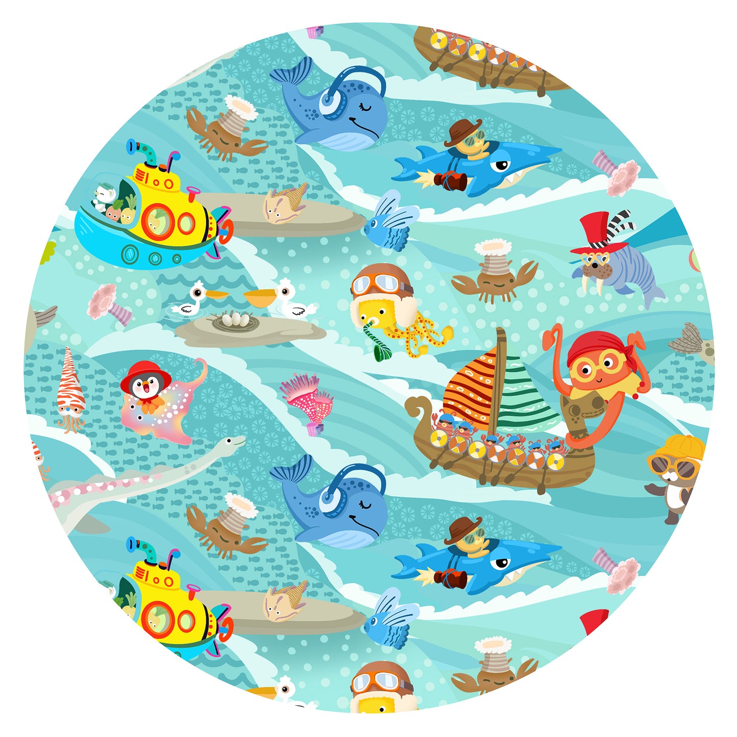 Baby Bamboo Zipper Pajama Romper Ocean Sailboat and Sea Animal Parade