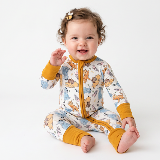 Cartoon Bear Piglet Pattern Bamboo Zipper Pajama bamboo clothing design - baby apparel bamboo clothing with custom design - baby wear front view