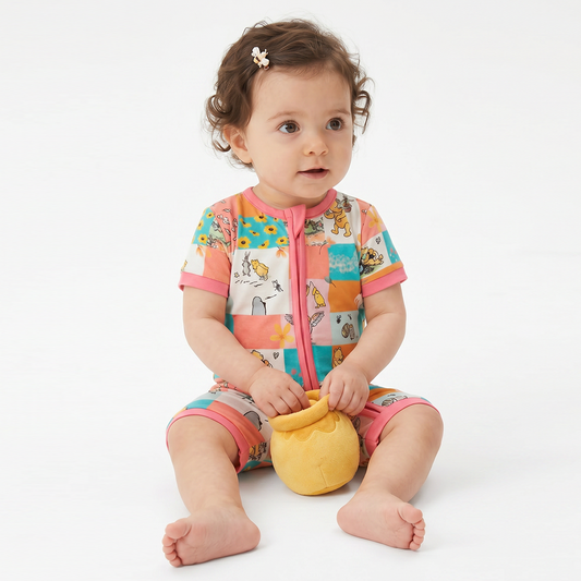 Checkered Animal Print Bamboo Fiber Fabric Fiber Baby Oneside bamboo clothing design - baby apparel bamboo clothing with custom design - baby wear front view