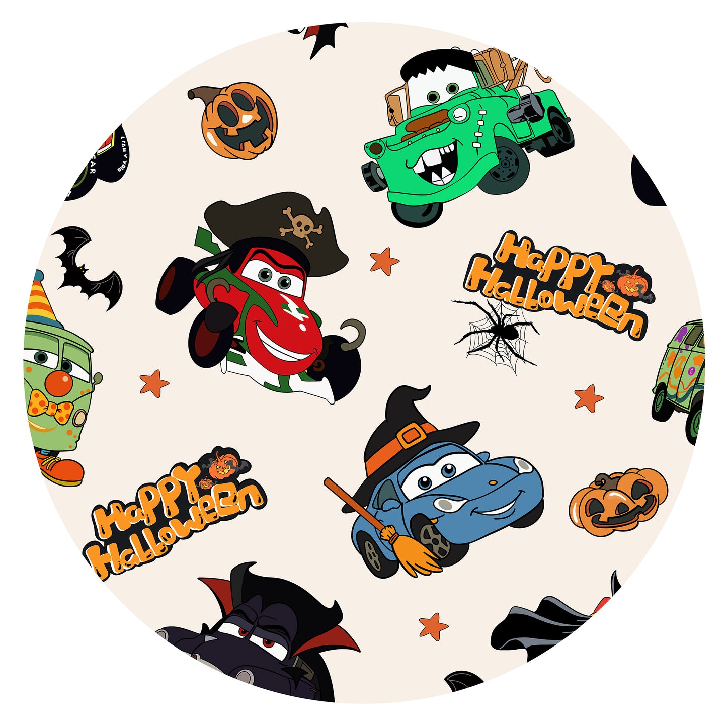 Halloween Smiley Face Car and Bus Pumpkin Bamboo Zipper Romper Pajamas
