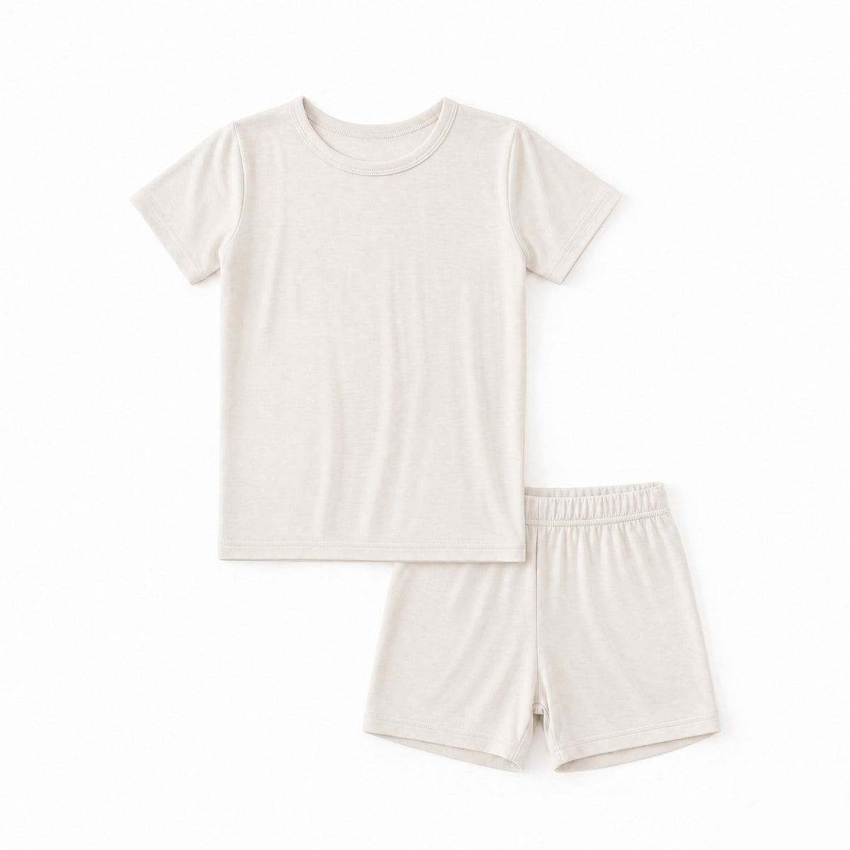 Kids Bamboo Two-Piece Pajama Set Oat Milk Solid