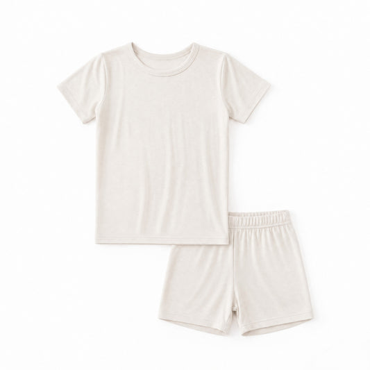 Kids Bamboo Two-Piece Pajama Set Oat Milk Solid