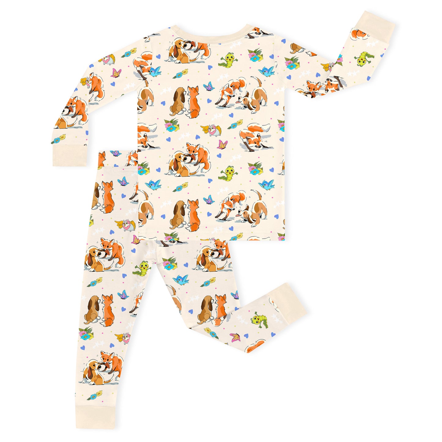 Playful Pups Foxs and Butterflies Kids Bamboo Two-Piece Pajama Set