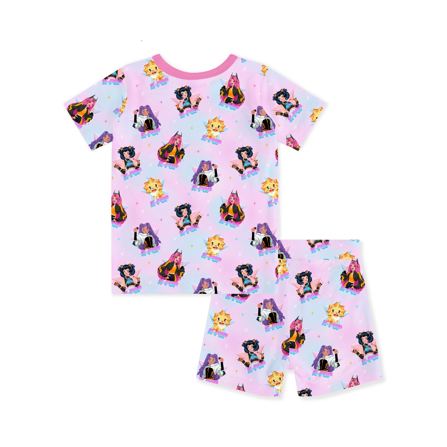 K-Pop Star Dreams and Sparkles Kids Bamboo Two-Piece Pajama Short Sleeve Set