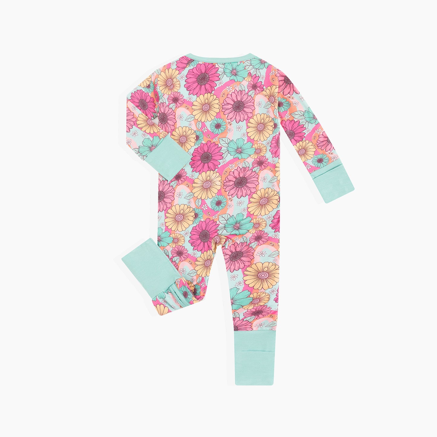Blue Pink Flowers Bloom Bamboo Baby Zipper Romper Pajamas