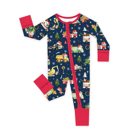 Red Truck Print Kids Bamboo Pajama Set Fabric Close-Up - Soft Bamboo Viscose Texture Detail