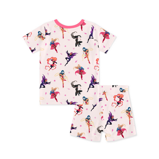Superhero Girls Power Dreams Kids Bamboo Two Piece Pajama Short Sleeve Set bamboo clothing design - baby apparel bamboo clothing with custom design - baby wear front view