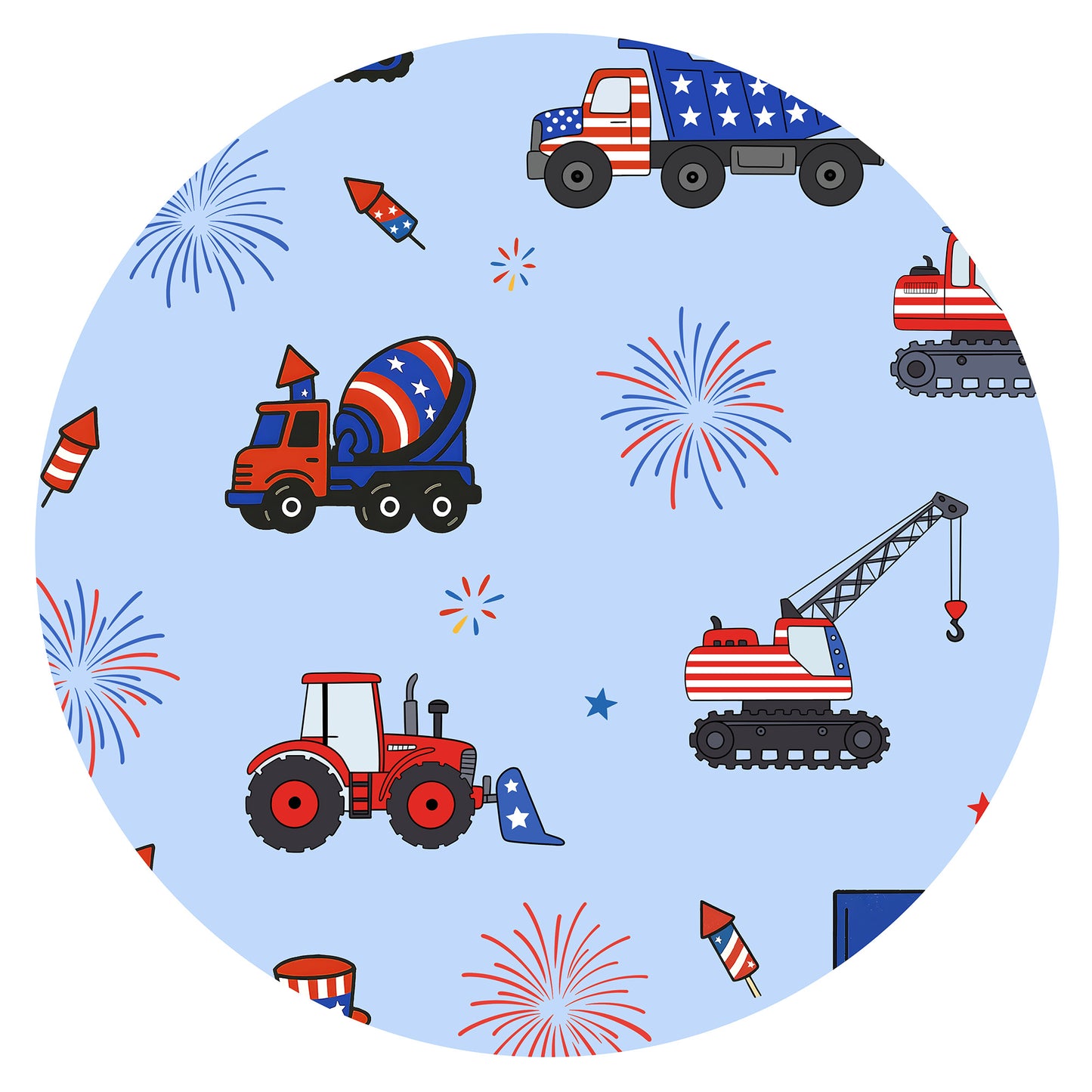 4th of July Stars Truck and Fireworks Blue Baby Bamboo Zipper Pajama Romper