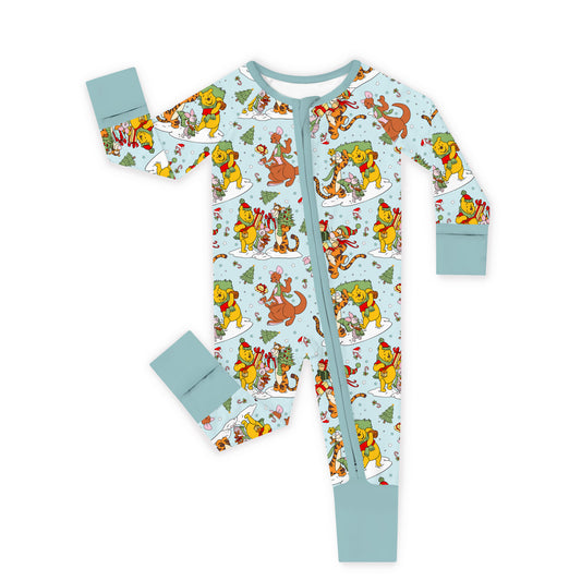 Christmas Snow Bear Friends Gift Bamboo Zipper Romper Pajamas bamboo clothing design - baby apparel bamboo clothing with custom design - baby wear front view