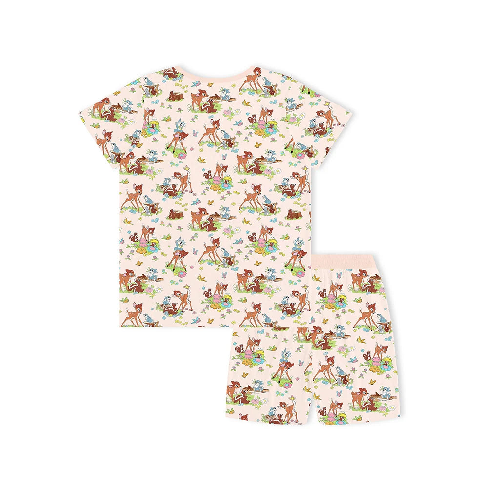 Little Deer Flowers Animals Bamboo Family Short Matching Pajamas