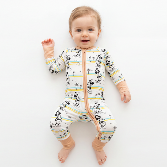 Cartoon Mouse Palm Tree Pattern Bamboo Zipper Pajamas 1 bamboo clothing design - baby apparel bamboo clothing with custom design - baby wear front view