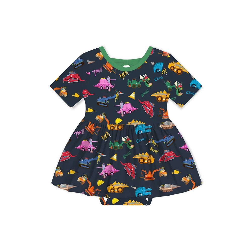 Dinosaur Digger Green Twirl Dress With Bodysuit