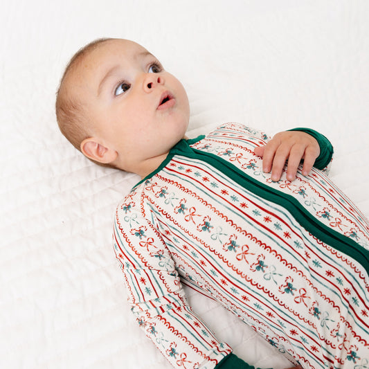 Striped Bow Baby Bamboo Zipper Romper Pajamas bamboo clothing design - baby apparel bamboo clothing with custom design - baby wear front view