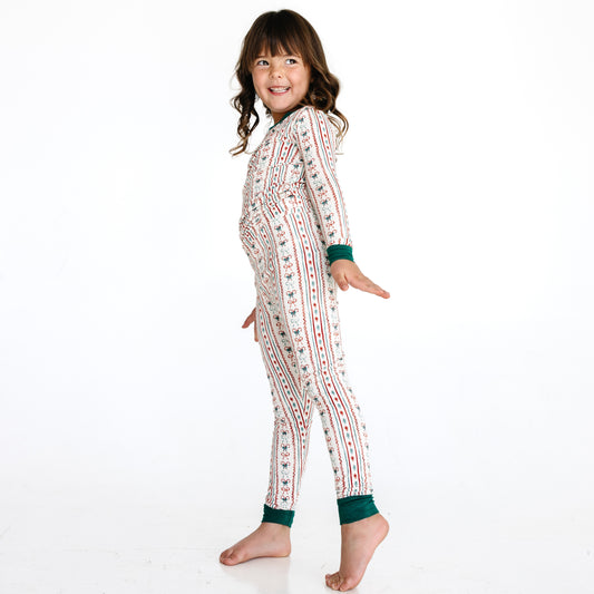 Three Color Striped Bow Bamboo Long Sleeve Pajama Set bamboo clothing design - baby apparel bamboo clothing with custom design - baby wear front view