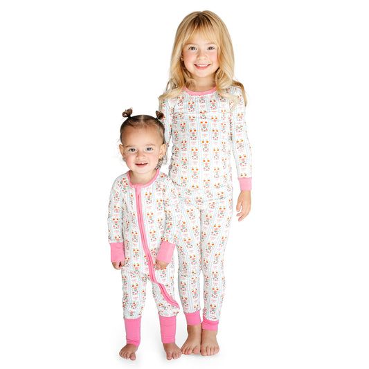 Pink Flower Stripes Bamboo Long Sleeve Pajama Set bamboo clothing design - baby apparel bamboo clothing with custom design - baby wear front view