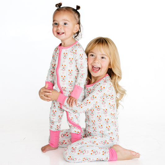 Pink Flower Stripes Baby Bamboo Zipper Romper Pajamas bamboo clothing design - baby apparel bamboo clothing with custom design - baby wear front view