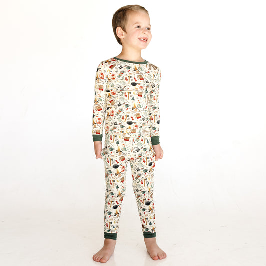 Outdoor Camping Print Bamboo Long Sleeve Pajama Set bamboo clothing design - baby apparel bamboo clothing with custom design - baby wear front view