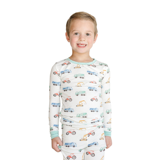 Excavator Truck Bamboo Long Sleeve Pajama Set bamboo clothing design - baby apparel bamboo clothing with custom design - baby wear front view